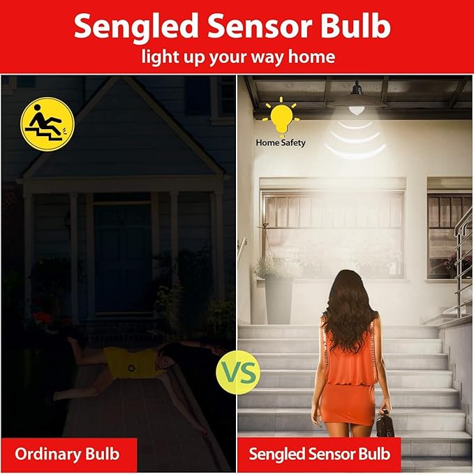 Sengled Motion Sensor Light Bulbs, A19 LED Dusk to Dawn Bulbs 5000K Daylight, Motion Activated Indoor Outdoor Light Bulbs 8.8W (60W Equivalent) 800 Lumens for Porch, Garage, Hallway, 6 Pack