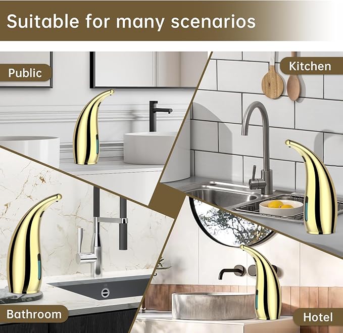 Automatic Soap Dispenser Touchless,300ML Hand & Dish Countertop Electric Liquid Rechargeable Dispenser with Sensor,Modern 4 Gear Adjustable Waterproof Kitchen Auto Soap Pump(Gold)