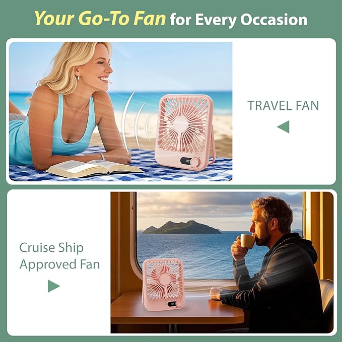 Travel Fan for Sleeping, Portable Fan for Summer Essentials, Small Desk Fan Rechargeable 100 Speed Wind for Beach FanTravel Essentials, Summer Must Haves Accessories Gifts for Women Teens Girl Pink