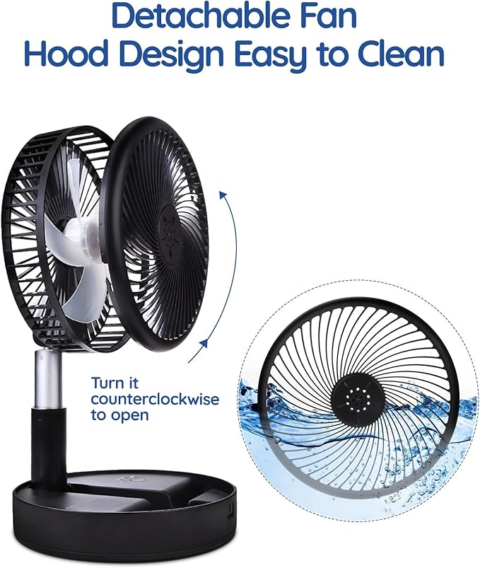 Primevolve Portable Fan,Battery Operated Rechargeable USB Fan with Remote, Foldable Floor Table Desk Pedestal Fan for Bedroom Camping Travel,Black 7.7"