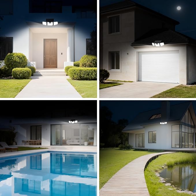 INCX Solar Lights Outdoor Waterproof, 3000 LM 156 LED Motion Sensor Outdoor Lights, 3 Heads Solar Powered Security Flood Light Motion Detected Spotlight for Patio Garage Yard Entryways, 2 Pack Black