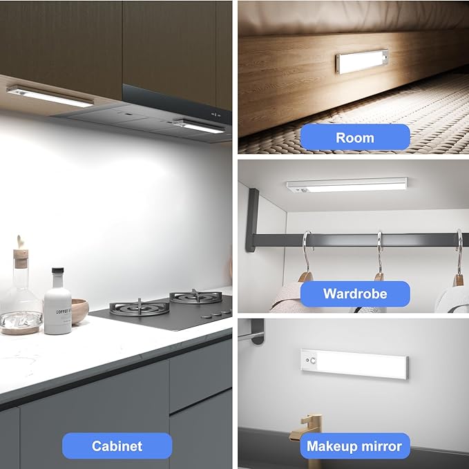 Under Cabinet Lighting 5 Packs, 3 Color Temperature Rechargeable Motion Sensor Lights for Kitchen, Counter, Closet, Stairs