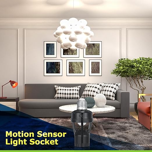 Hortsun 3 Pcs Motion Sensor Light Socket Smart Screw in Light Bulb Outlet Compatible with E26/e27 Motion Activated Bulb Holder Adapter Automatic Control for Porch Garage Storage Room (Black)