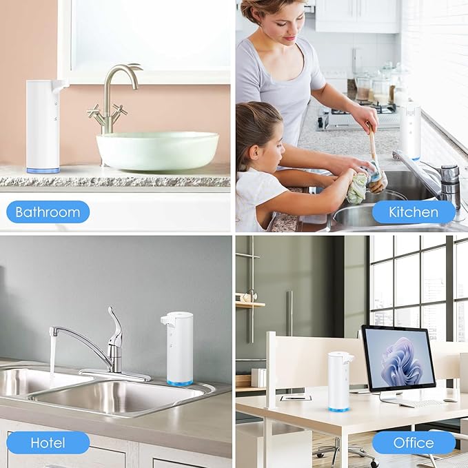 Automatic Hand Soap Dispenser Foaming: Touchless Soap Dispenser Stainless Steel - Free Touch Electric Soap Dispenser Rechargeable with Sensor for Bathroom, Commercial (White)