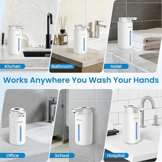 Automatic Foaming Soap Dispenser Touchless, 15oz/420ml USB-C Rechargeable Hand Soap Dispenser, 6-Level Adjustable Foam, IPX5 Waterproof, Wall Mount or Countertop for Bathroom Kitchen, White