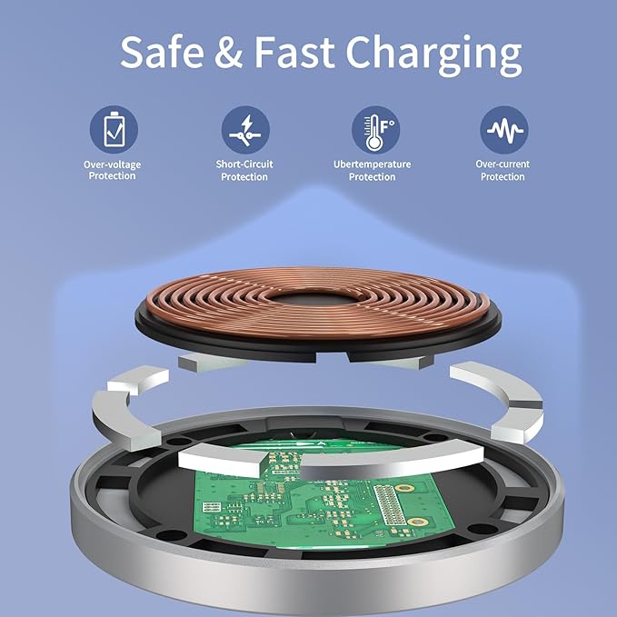 for MagSafe Charger, Magnetic Wireless Charging Pad for iPhone 17/17 Pro/17 Pro Max/Air/16 15 14 13 12 Pro Max Plus mini & AirPods 2 3 Pro, Strong Magnet, Aluminum Alloy, USB-C/A Ports(Silver)