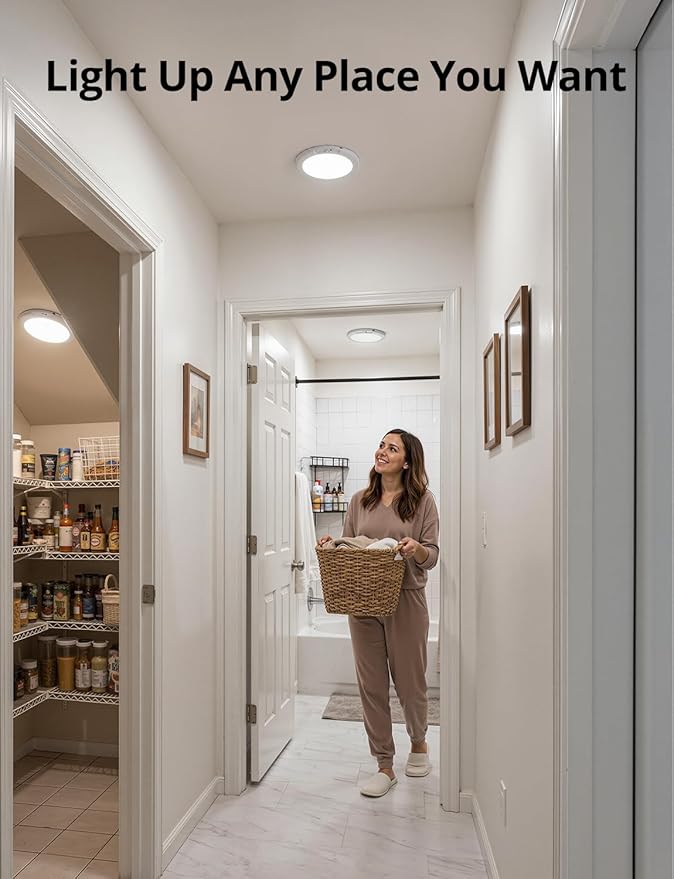 Bojim Wireless Waterproof Shower Light Rechargeable Motion Sensor Closet Ceiling Light, Magnetic Cordless Battery Powered Lights with Remote for Bathroom Stairs Shed