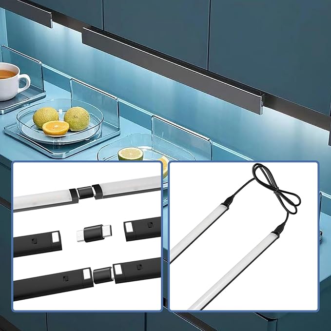 THLIFURE Black Plug in Under Cabinet Light bar with Motion Sensor, Dimmable, Remote Control,Color and Brightness Adjustable, Magnet LED Strip Lights for Kitchen, Workbench, and Closet 3 Pack