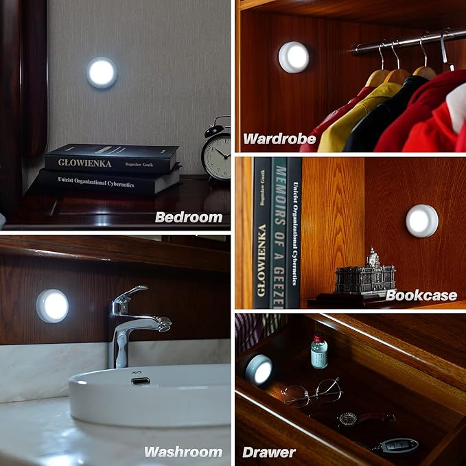 STAR-SPANGLED 6 Pack 2.8” Motion Sensor Lights Indoor AAA Battery Operated, Stick on LED Puck Light for Stairs, Under Cabinet, Closet, Cool White