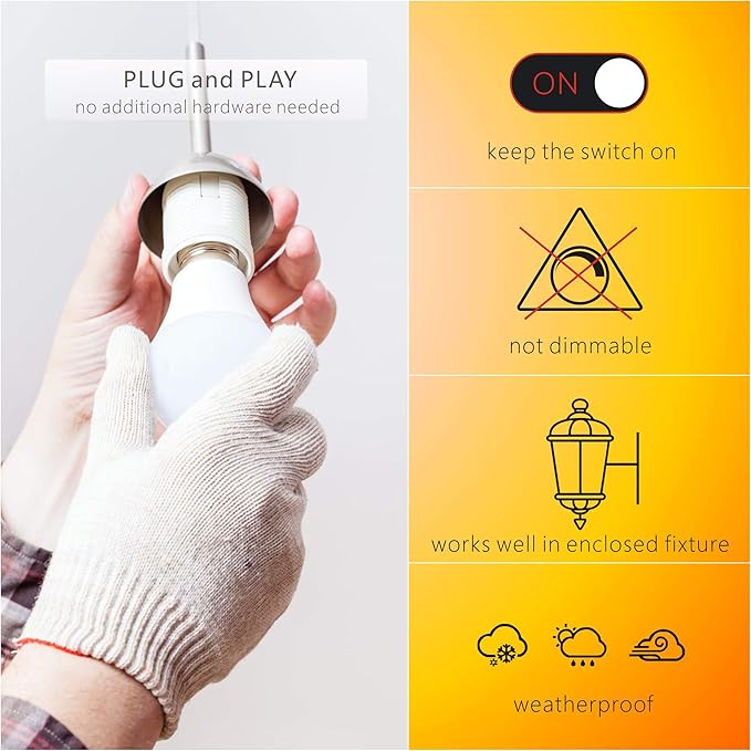 Torkase 13W Dusk to Dawn Light Bulbs- No Timer Required, 1100lm(100W Equivalent), 6000K Daylight, E26 A19 Automatic Sensor LED Bulbs, Built-in Photocell Detector for Boundary,Garage,Patio, 2-Pack