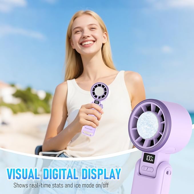 PlayHot Portable Handheld Turbo Fan with Ice Cooling, Rechargeable Personal Fan, Up tp 12Hrs Cooling, 5 Speed 25550RPM Powerful Portable Fan for Travel, Outdoor, Camping, Hiking (Purple)