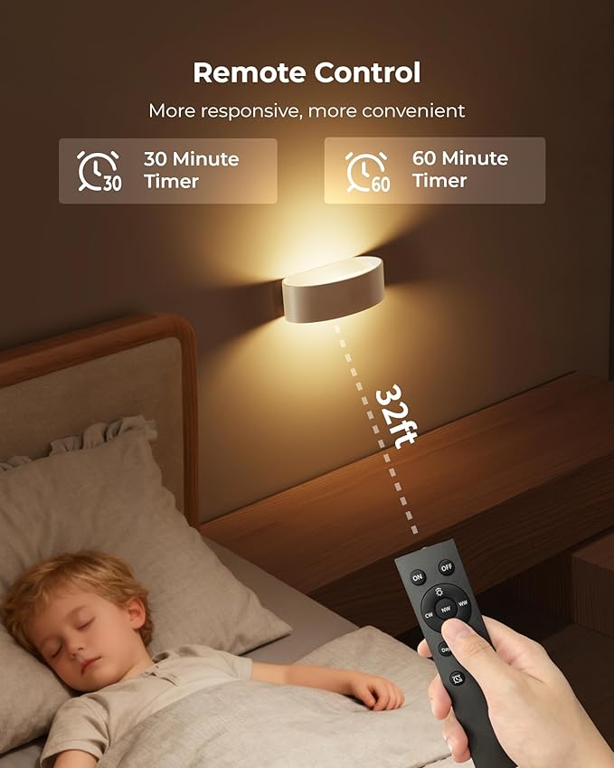 Motion Sensor Wall Light, 5000mAh Rechargeable Battery Operated Wall Sconces with Remote, 15 RGB Colors 3 White Temps Dimmable, Wireless Wall Sconces for Hallway, Living Room, Stairwell, Bedroom