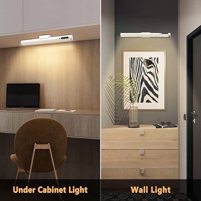 Rechargeable Magnetic LED Light Bar with Remote, Under Cabinet Lighting Wireless, Battery Powered Operated Wall Strip Lights, Dimmable Desk Lamp for Mirror Closet Bathroom Kitchen – White