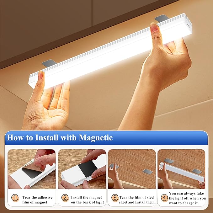 Under Cabinet Lights - Motion Sensor Light Indoor for Pantry, Closet, Kitchen, Bathroom - Battery Operated Magnetic Cabinet Lighting with Auto Off-4 Pack (White Light)