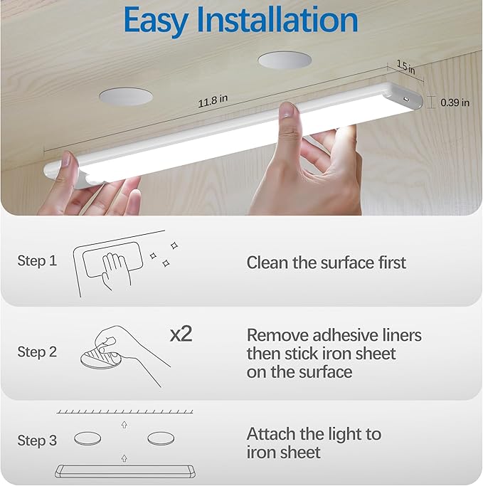 5-Pack Motion Sensor Under Cabinet Light, 3 Color Temperature Dimmable Rechargeable Magnetic Closet Light 11.8 inch Wireless Under Counter Lighting