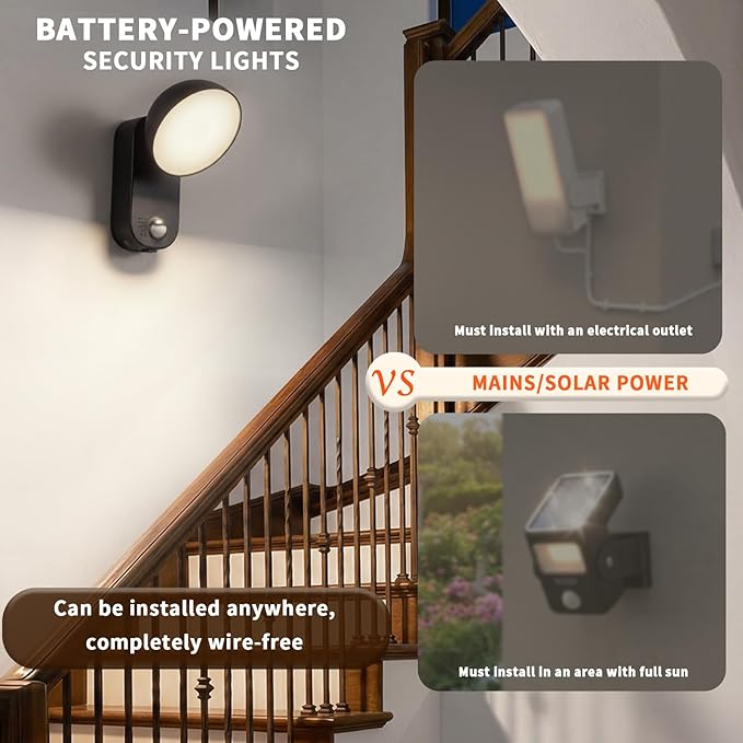 NIROSUN Motion Sensor Light, 700LM Battery Operated Remote, 10000mAh Rechargeable, 120 Days/Charge, 3 Modes, 3 Brightness, IP65 Wireless Outdoor Security Motion Light for Patio Porch Garage, 2 Pack