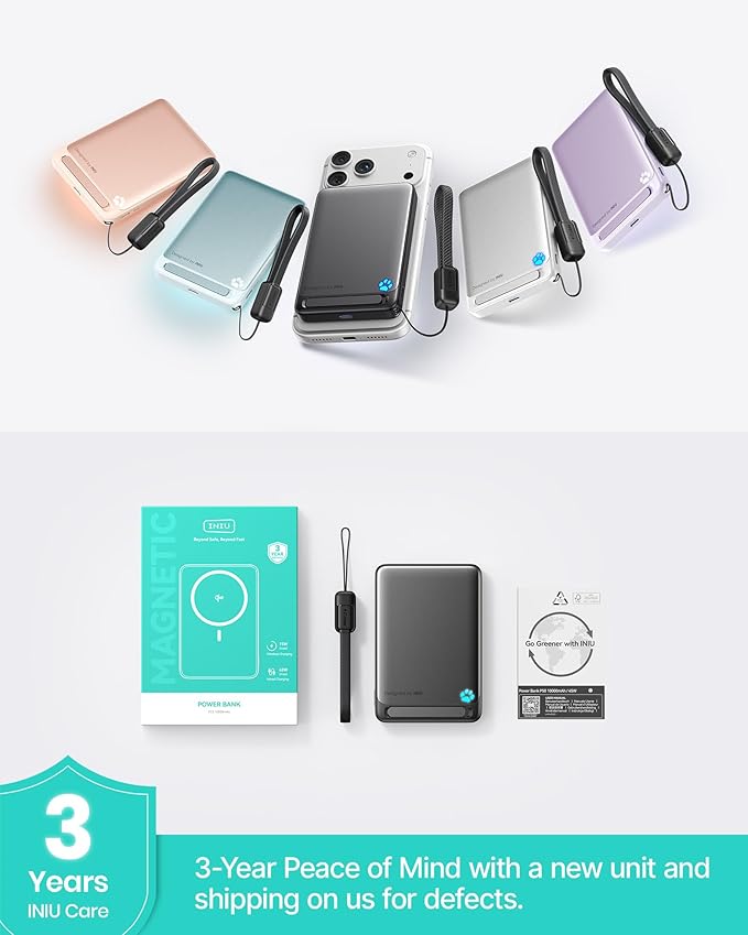 INIU for MagSafe Slimmest Portable Charger, Original Qi2 Certified Wireless Fast Charging, 10000mAh 45W Power Bank with USB C Cable, Flight-Safe Battery Pack for iPhone 17-12 Series, White