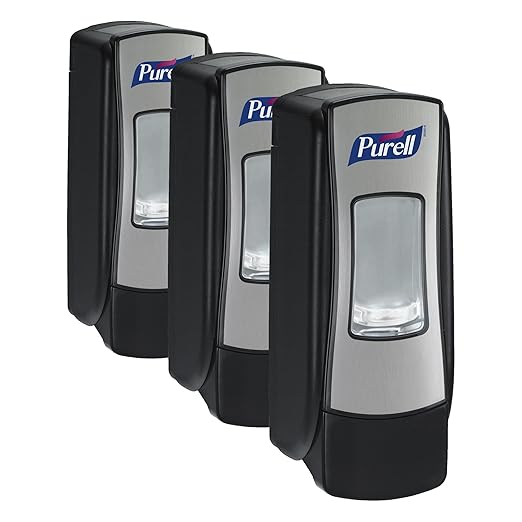 PURELL ADX-7 Push-Style Hand Sanitizer Dispenser, Chrome/Black, for PURELL ADX-7 700 mL Sanitizer Refills (Pack of 3) – 8728-06