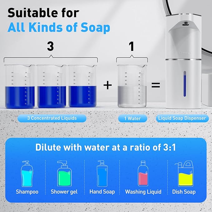 Fantictas Automatic Soap Dispenser,Touchless Hand Wall Mount Rechargeable 3 Gear Adjustable Electric Soap Dispenser 350ml with Infrared Motion Sensor for Bathroom,Kitchen,Office, White Gel