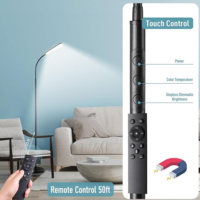 marctronic Floor Lamp 2 Pack, 18W 1800LM Bright LED Floor Lamp with 2 Remotes & Works with Smart Plug, Dimmable Timing Eye Caring Standing Reading Floor Lamps for Living Room Bedroom Office