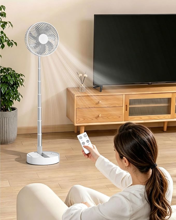 Portable Fan, 31'' Oscillating Standing Floor Fan, 5400mAh Battery Powered Foldable Desk Fan with 4 Speeds&8H Timer, Personal Floor Fan for Bedroom, Small Travel Fan for Outdoor