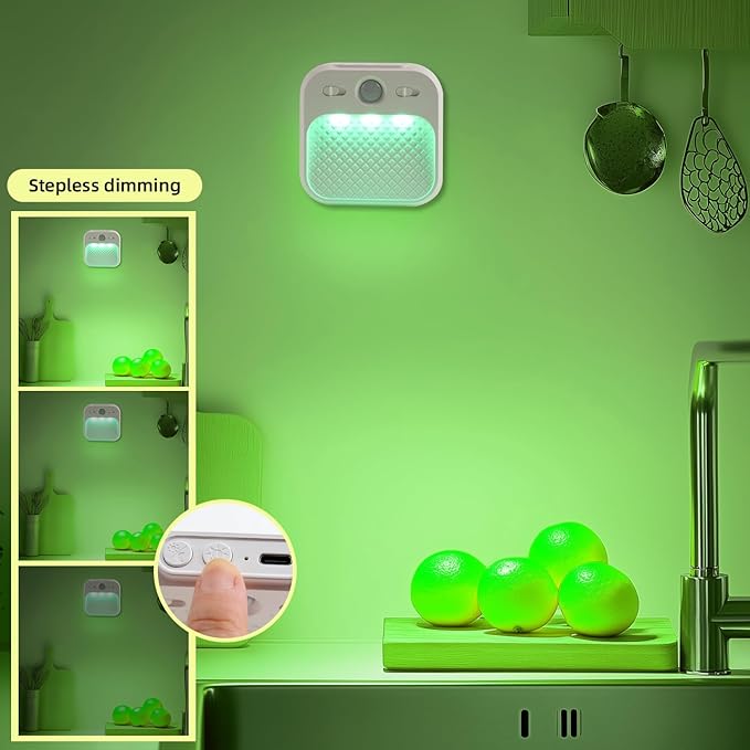 DAMI Led Night Light with Motion Detector 2 Pack, Cabinet Light Dimmable with Timer Function, Staircase Lighting RGBW, Hallway Light Rechargeable 600mAh for Children's Room