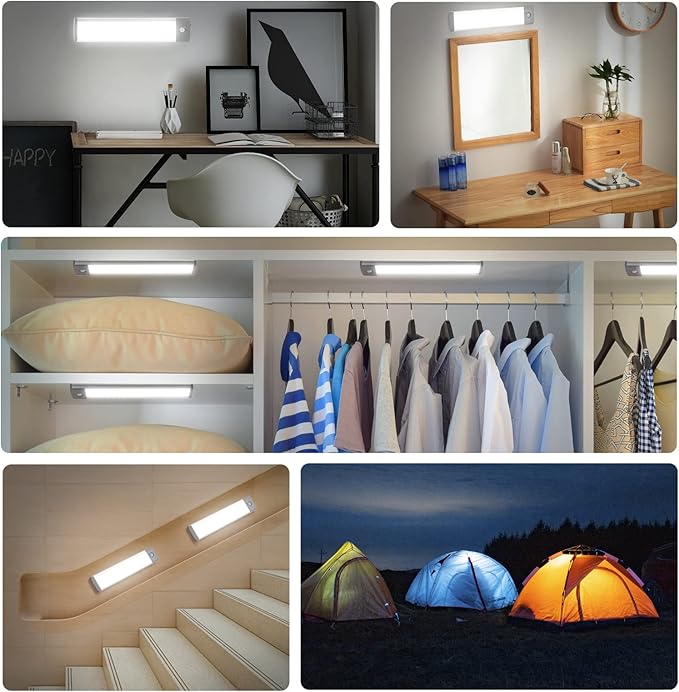 RXWLKJ 30-LED Under Cabinet Lights,USB Rechargeable Kitchen Night Light,Battery Operated Counter Closet Lighting,Wireless Motion Activated Light for Cabinets Cupboard Pantry(Warm Light 2Pack