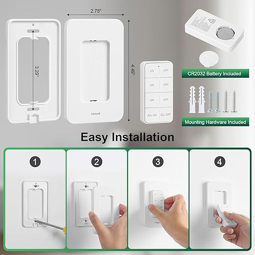 Remote Control Light Bulb Socket, 200FT Long Range Wireless Light Switch, Remote Light Socket for Pull Chain Light Fixture, No Wiring Needed (1 Wall Mounted Switch and 2 Sockets)