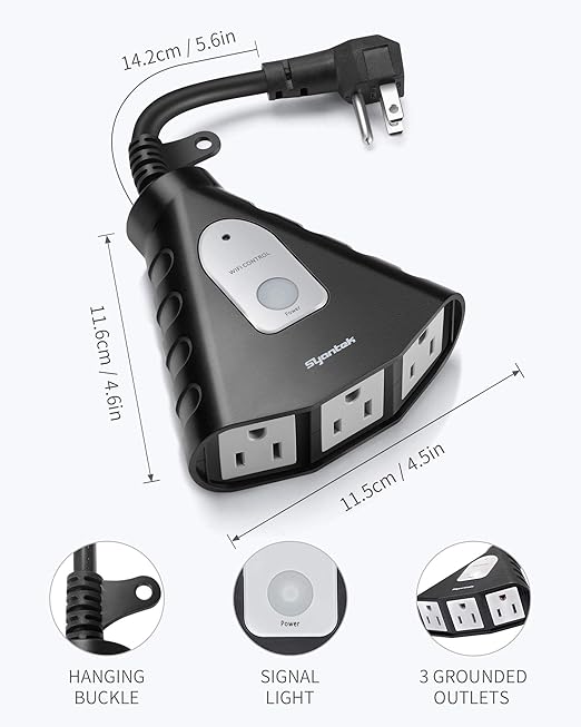 Syantek Outdoor WiFi Outlet, Outdoor Plug with 3 Ground Outlets, Compatible with Amazon Alexa, Google Assistant, Remote Control Outdoor Light Timer Outlet Waterproof, FCC Certified