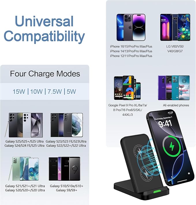 Samsung Wireless Charger Fast Charging Stand Desk Phone Station for Android Samsung Galaxy S26 Ultra/S25/S24/S23/S22/S21,15W Fast Wireless Charger Pad for Motorola Edge 2025/G Stylus 5G/G Power 2025