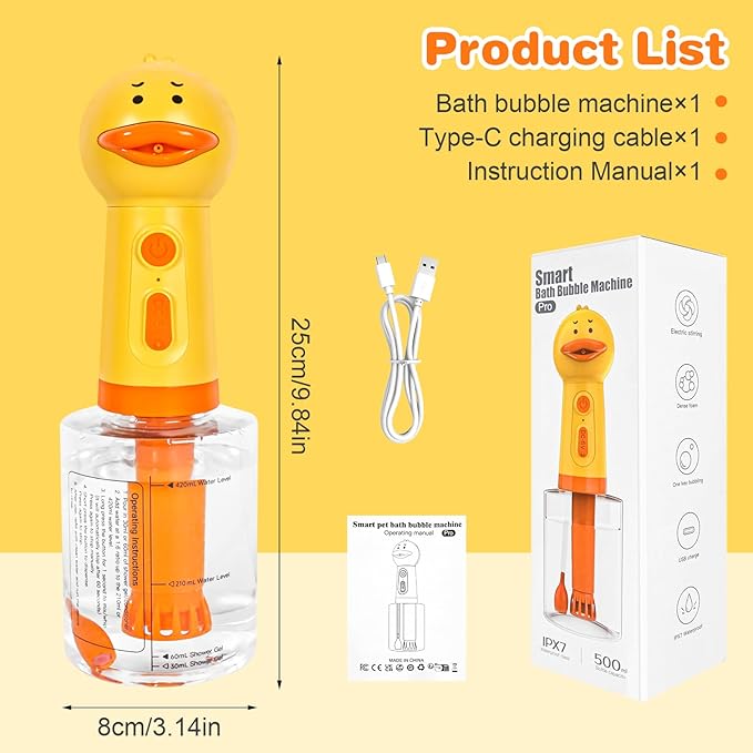 Electric Foaming Shampoo Dispenser with Stirring Mechanism for Dog and Cat Bathing, Rechargeable Soap Dispenser for Pet Bathing, Bathroom, Kitchen Sink, Toilet Cleaning