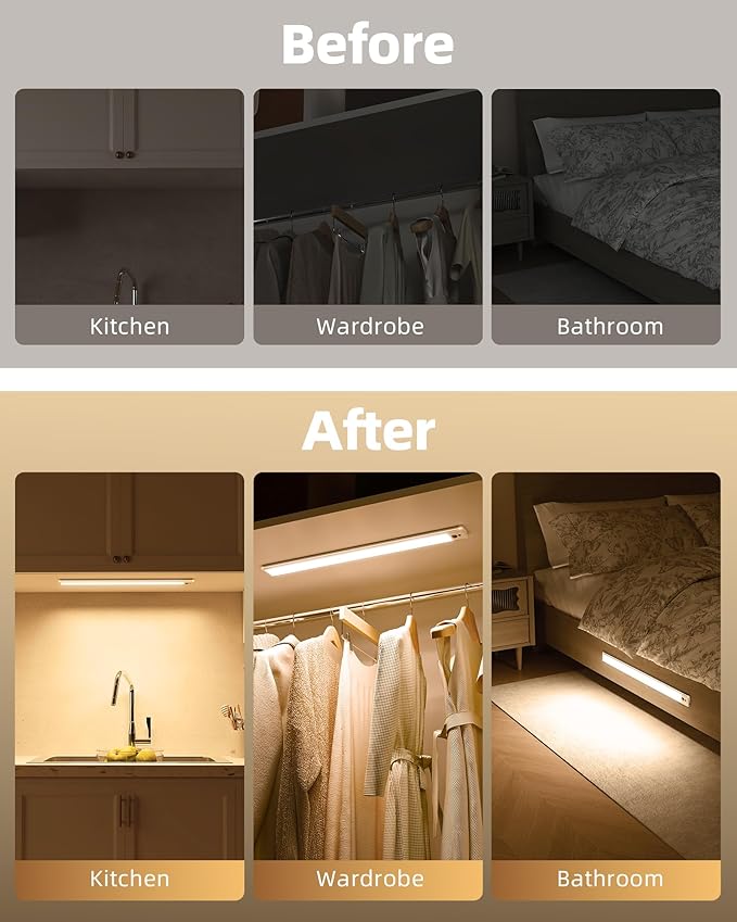 EZVALO Under Cabinet Lights,14.5'' Motion Sensor Light Indoor Dimmable, Super Bright 4000mAh Rechargeable Closet Lights 3500K with Remote Control, Wireless Under Counter Light for Kitchen,Cabinet