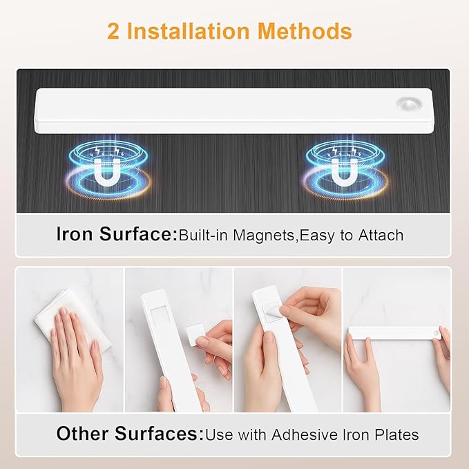6 Pack 13 inch Under Cabinet Lighting, USB Rechargeable Motion Sensor Light Indoor, Battery Operated Closet Light, LED Cabinet Lights, Stick On Dimmable Under Counter Lights for Kitchen