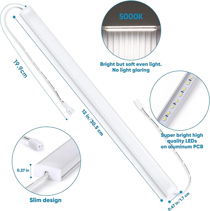 Litever Under Cabinet Lights Plug in. Slim. Super Bright. 21W. Dimmable. 1 Remote Controls Multiple Lighting Kits Synchronously. Perfect for Kitchen Under Cabinets, Over Counter Lights.Daylight 5000K.