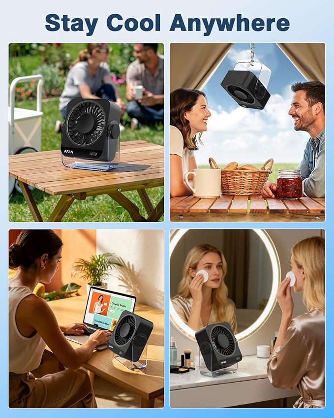 Rechargeable USB Desk Fan - 199 Speeds, 5000mAh 18-Hour Battery, 120° Adjustable Tilt, Small Quiet Table Fan Portable Desktop Fans for Bedroom Home Office Camping Travel Essentials (Black)