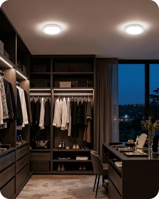 Rechargeable Motion Sensor Ceiling Light with Remote, Wireless Ceiling Light Battery Operated, No Wiring, Magnetic, Dimmable Shower Light, Timer, 3 Color 6000K, Rechargeable Light for Closet Hallway