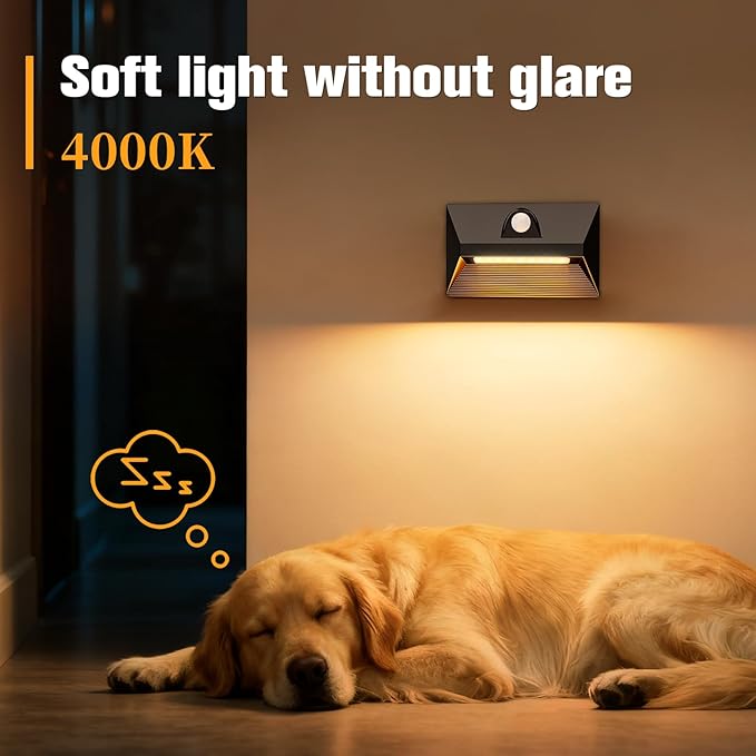 VOLISUN Motion Sensor Stair Light Rechargeable 4 Pack, Night Lights 3 Modes & 3 Color Temperatures, Magnetic Rechargeable Stick-On Lights for Stairs, Hallway, Cabinet(Black)