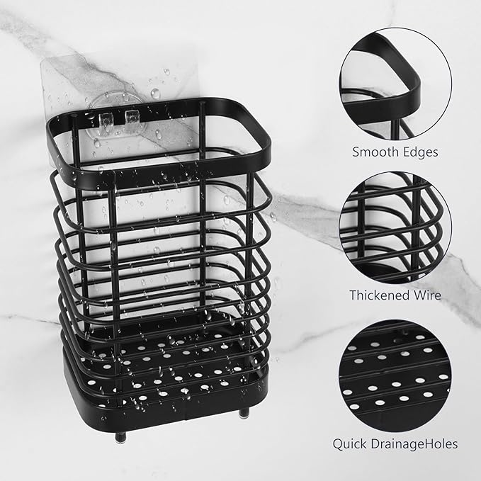 Wall Mount Toothbrush Holder for Bathroom, Stainless Steel Rustproof Toothbrush and Toothpaste Holder Organizer, Electric Toothbrush Holder Self Adhesive Wallmount/Countertop Organizer(Black)