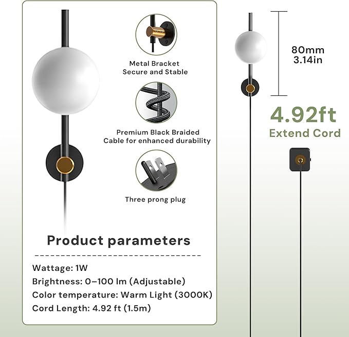 L LOHAS LED Night Lights Plug into Wall, Dimmable Night Light, Dusk to Dawn Sensor, 0-100LM Adjustable Brightness, Soft White 3000K Globe Shade Milky Nightlight with 4.92ft Cord for Bathroom, Hallway