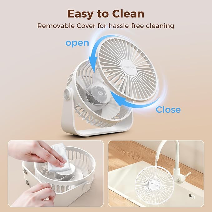 TriPole USB Desk Fan Portable Mini Fan Powerful 3 Speeds Wind Personal Desktop Fan with 360° Head Rotation for Home Office Car Indoor Outdoor White, No Battery, 4.5 Inches