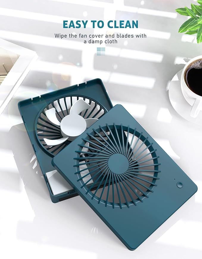 Zuvas Desk Fan Battery Operated Fan Rechargeable 180°Tilt Folding Personal Fan Ultra Quiet Small Portable 3 Speed Adjustable Strong Wind Fan For Office Bedroom Home Desktop Camping (Deep Green)
