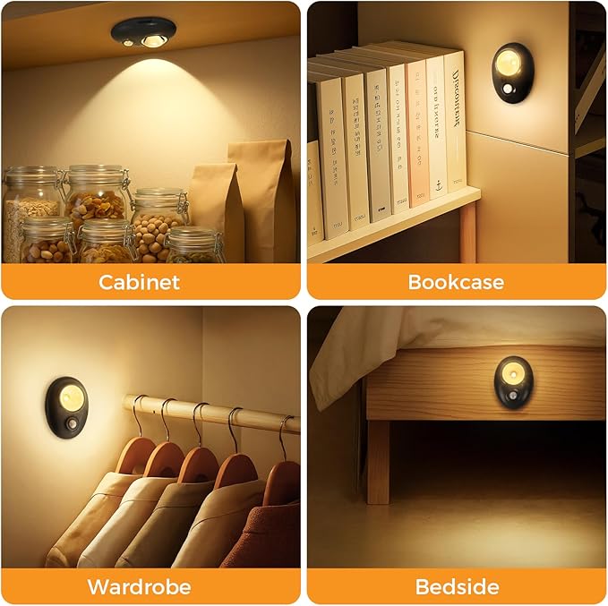 Motion Sensor Puck Lights, 3 Color Temperatures Dimmable Under Cabinet Lights, USB-C Rechargeable Magnetic Closet Lights, Wireless Cabinet Lights for Drawer, Shelf, Kitchen, Black, 4 Pack