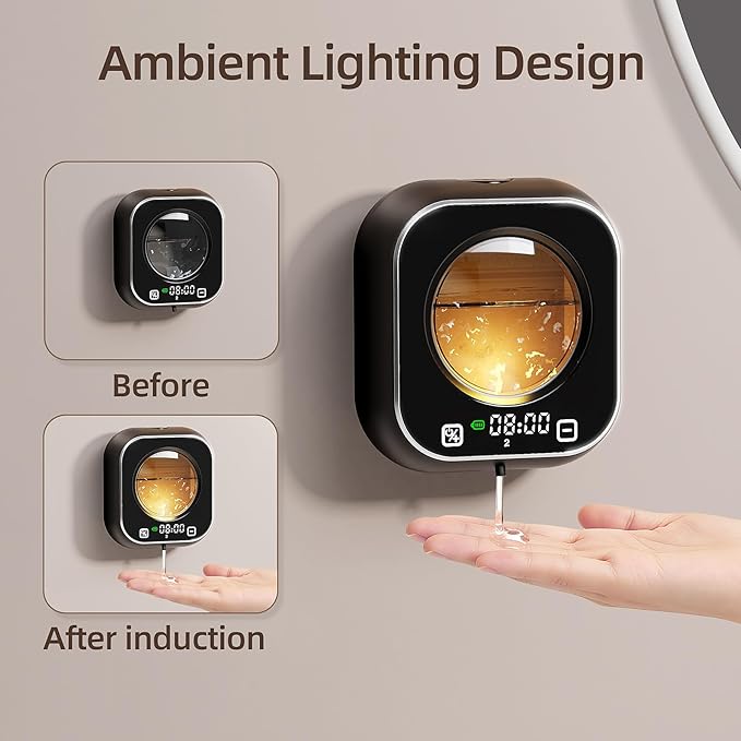 Automatic Liquid Soap Dispenser, Wall Mounted Soap Dispenser, 320ML Electric Touchless Rechargeable, Self-Cleaning & Transparent Window, No-Drill Waterproof for Bathroom, Kitchen