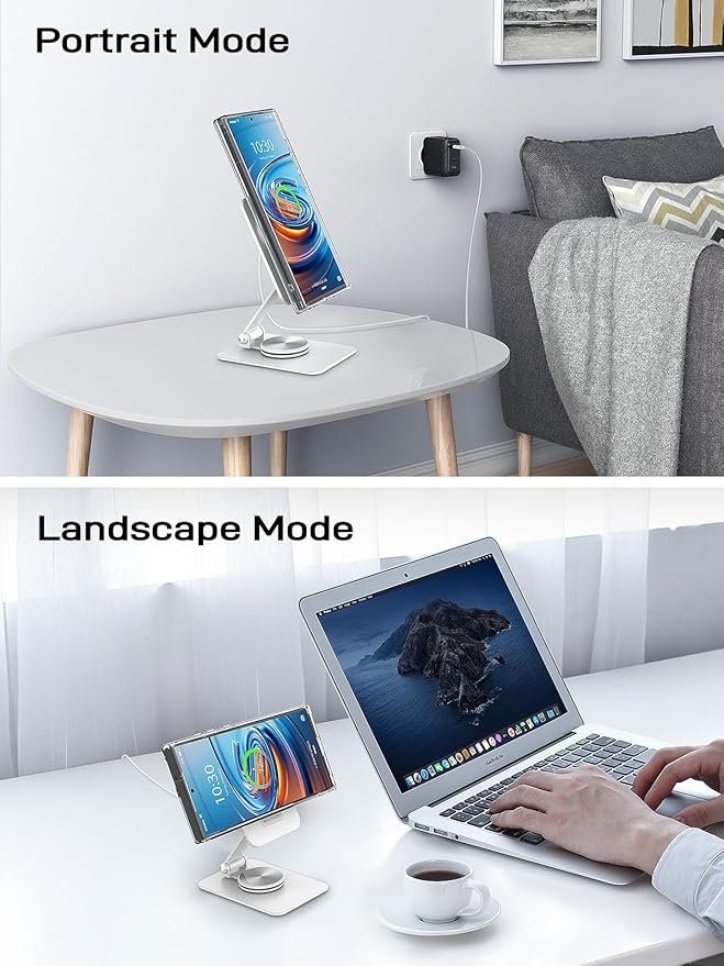 Compatible with MagSafe Charger, 15W MagSafe Charger Stand, 360°Rotation Base Adjustable Foldable Wireless Charger for Samsung Galaxy S25 Ultra/Z Fold7/Flip7/iPhone 17/Pixel 10 Pro/Pixel 10 Pro Fold