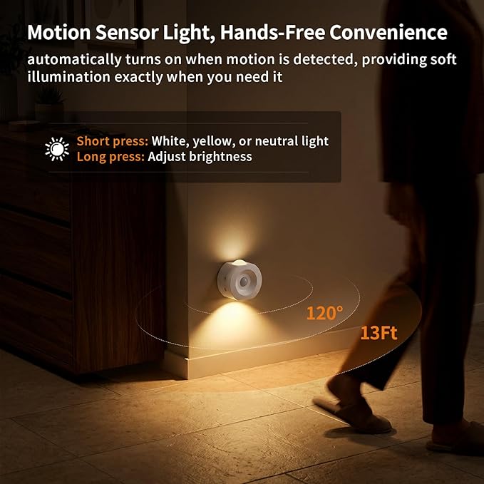 Horta Rechargeable Motion Sensor Night Light 4 Pack, Dimmable LED Night Lights with 4 Modes & 3 Color Temperatures, Magnetic Stick-On Night Light for Hallway, Bedroom, Stairs, Closet, Bathroom