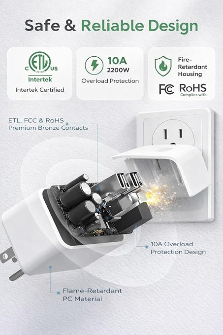 Compact Smart Plug, Works with Alexa & Google Assistant, Smart Life App & Voice Control, Energy Monitoring, Timer Scheduling, No Hub Required, App Remote Control, 2.4 GHz WiFi Outlet, 4-Pack