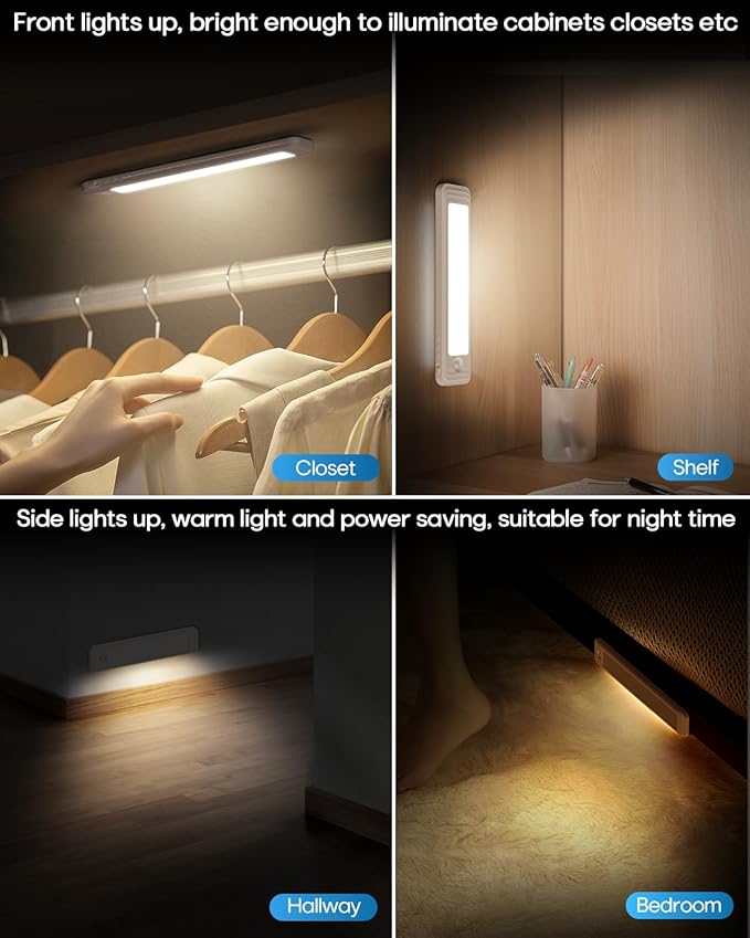 HIBOITEC Under Cabinet Lighting Motion Sensor Wireless, 56 LED Lights for Kitchen, Bedroom, Pantry, Adjustable Brightness Color Settings, Rechargeable Magnetic, 2 Pack