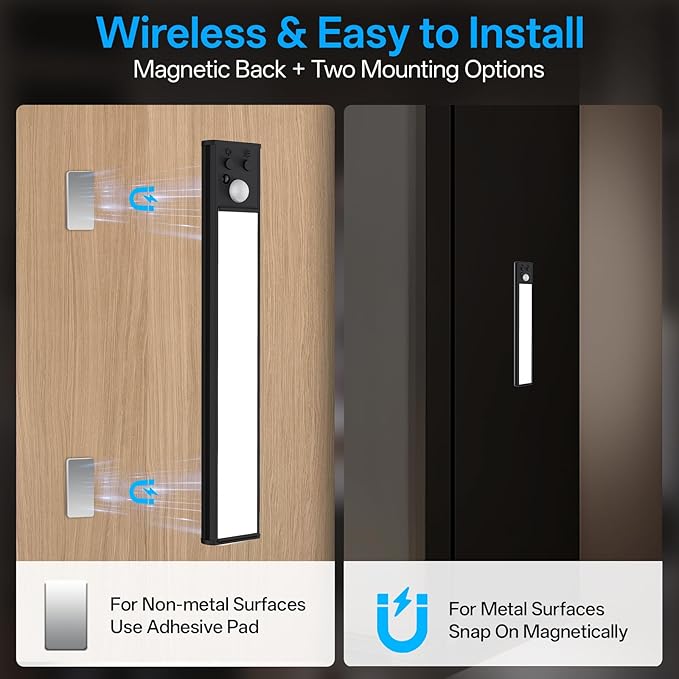 Under Cabinet Lighting Wireless,Motion Sensor Light Indoor Rechargeable,3Color Dimmable Closet Light Battery Operated with Remote Control,Under Counter Lights for Kitchen,Closet 2Pack