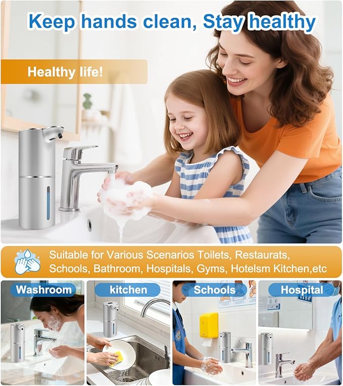 Automatic Foaming Soap Dispenser with Digital Display, 6-Level Foam Adjustable, Rechargeable, 12.8oz/ 380ml Wall Mounted Touchless Hands Free Auto Dispenser for Kitchen, Bathroom, Hotel, Restaurant