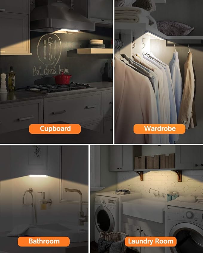 PRIORARE Motion Sensor Led Under Cabinet Lighting Wireless Cabinet Light Rechargeable, Closet Light 30Led Battery Operated for Kitchen, Closet (Warm White, 2Pack)